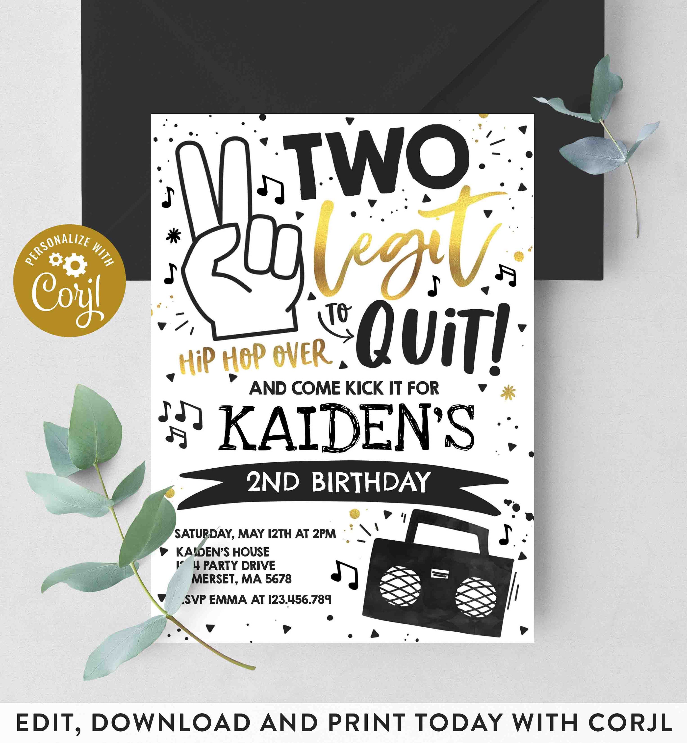 Editable Two Legit to Quit Birthday Party Invitation Two Legit Etsy