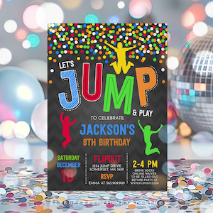 Jump Invitation Jump Birthday Invitation Trampoline Party Bounce House Party Jump Party Let's Jump Party Instant Editable File Corjl H16