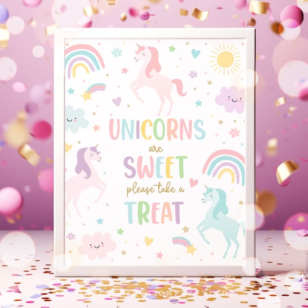 Unicorn Birthday Unicorns Are Sweet Sign Magical Pastel Rainbow Unicorn Birthday Whimsical Fairytale Unicorn Party Instant Download UY6
