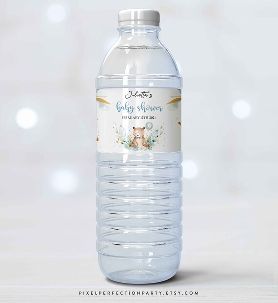Editable Teddy Bear Boy Baby Shower Water Bottle labels Blue Floral Boy Teddy Bear Baby Shower Decorations Boy Bear Instant Download TB Il_570xn