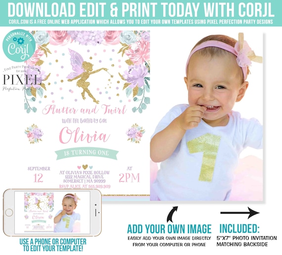 Fairy Invitation Fairy Birthday Invitation Whimsical Enchanted Pixie Party Magical Floral Fairy Party Instant Download Editable Corjl FF1 Il_570xn