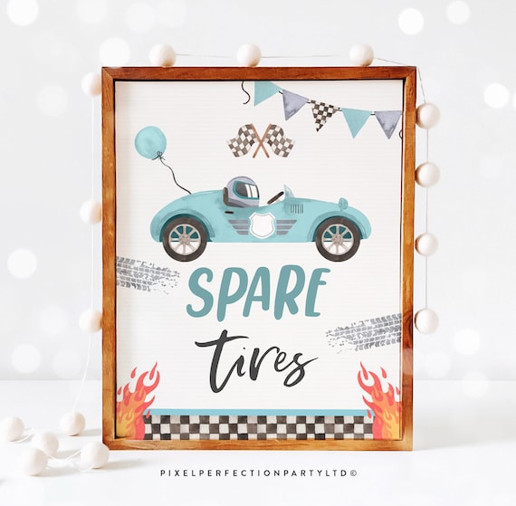 Spare Tires Party Sign Race Car 2nd Birthday Two Fast 2 Curious Race