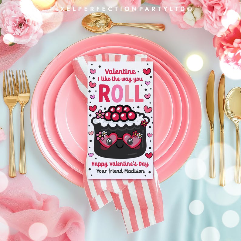 Editable Sushi Valentine's Day Gift Tag I Like the Way You Roll Sushi ...