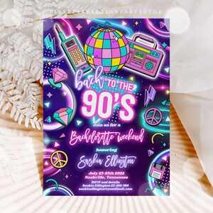 Editable 90s Bachelorette Weekend Invitation And Itinerary Back To The 90s Neon Retro Rewind 1990s 2000s Y2K Bachelorette Instant File Y7 bild 4