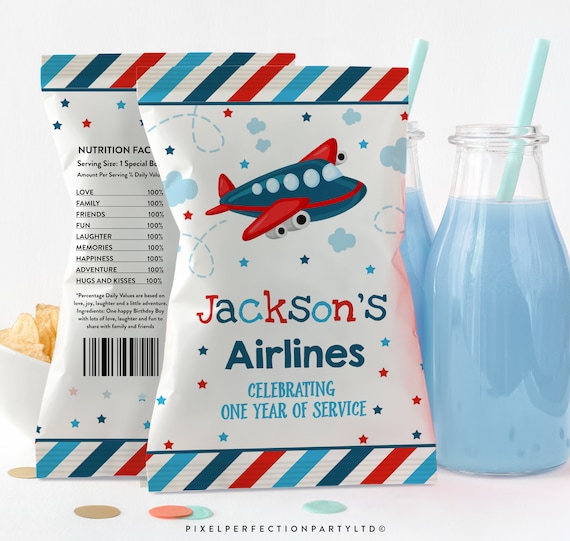 Editable Airplane Chip Bag Wrapper Labels Aircraft Birthday Party Chip