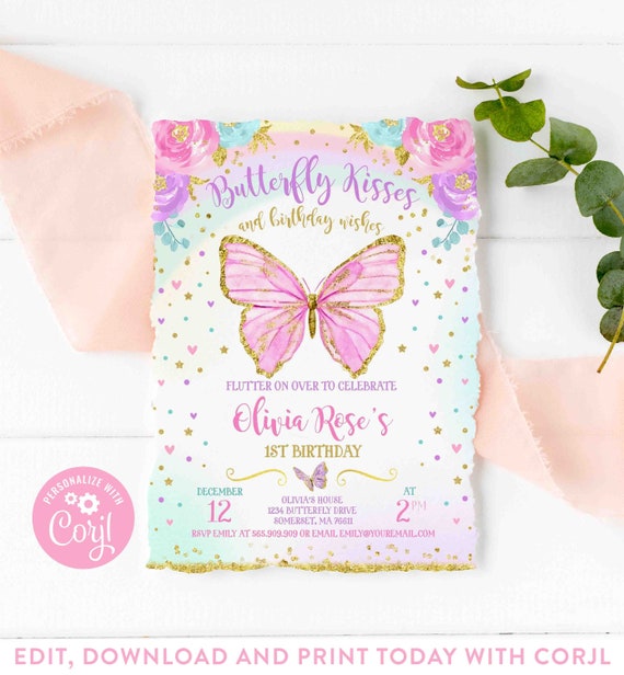 Butterfly Birthday Invitation Butterfly Invitation Whimsical Floral Butterfly Floral Butterfly Garden Instant Download Editable File BB Il_570xn