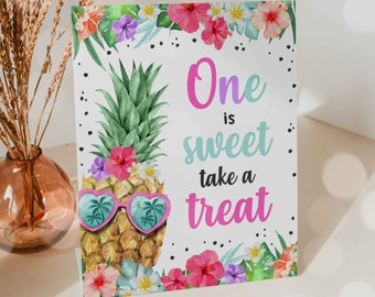 Hawaiian Luau Birthday One Is Sweet Sign Pineapple 1st Birthday Party Luau Birthday Luau Pineapple Pool Party Instant download P5