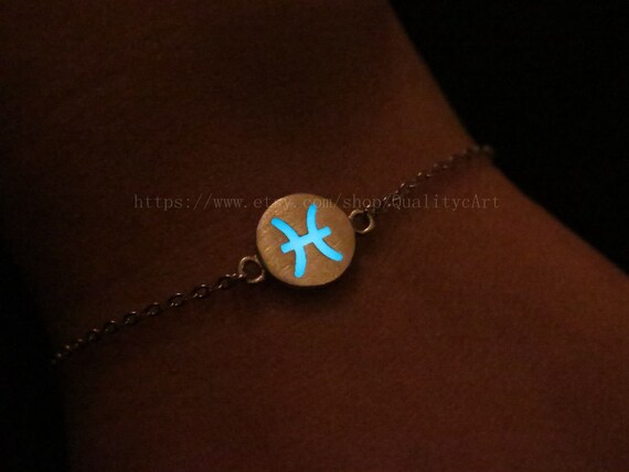 Pisces Zodiac Bracelet zodiac Bracelet zodiac Charms glowing Bracelet sterling Silver Bracelet glow in the Dark Bracelet holidays Jewelry Etsy