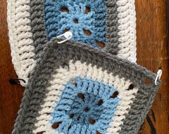 Winter Wonderland Granny Square. Gray Blue White Download Now - Crochet Pattern. Video Tutorial