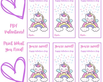 Unicorn Valentine.  PDF Digital.  Printable.  Instant Download. You're Sweet