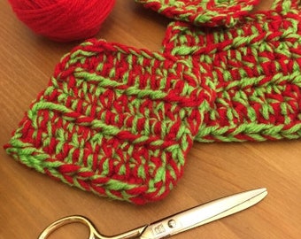 Dessous de verre de Noël. Double fil. Modèle numérique. PDF. Vacances. L'hiver. Vert Rouge Blanc Télécharger maintenant - Modèle au crochet