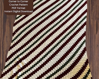 Classic Christmas Stripe Blanket.  Corner to Corner. C2C. PDF Pattern. Graph Only.  Right Handed Left Handed