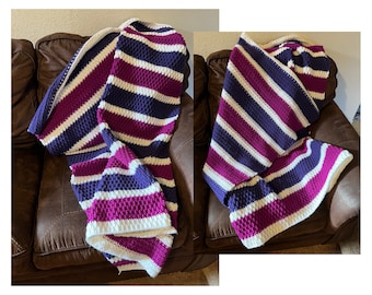 Purple Stripe Blanket. Modern Stripe. Textured Blanket. Crochet Pattern PDF. Digital Pattern. Download