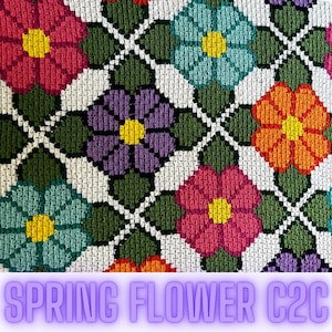 Couverture de fleurs de printemps.  Modèle au crochet.  Graphique et instructions écrites. Format PDF.