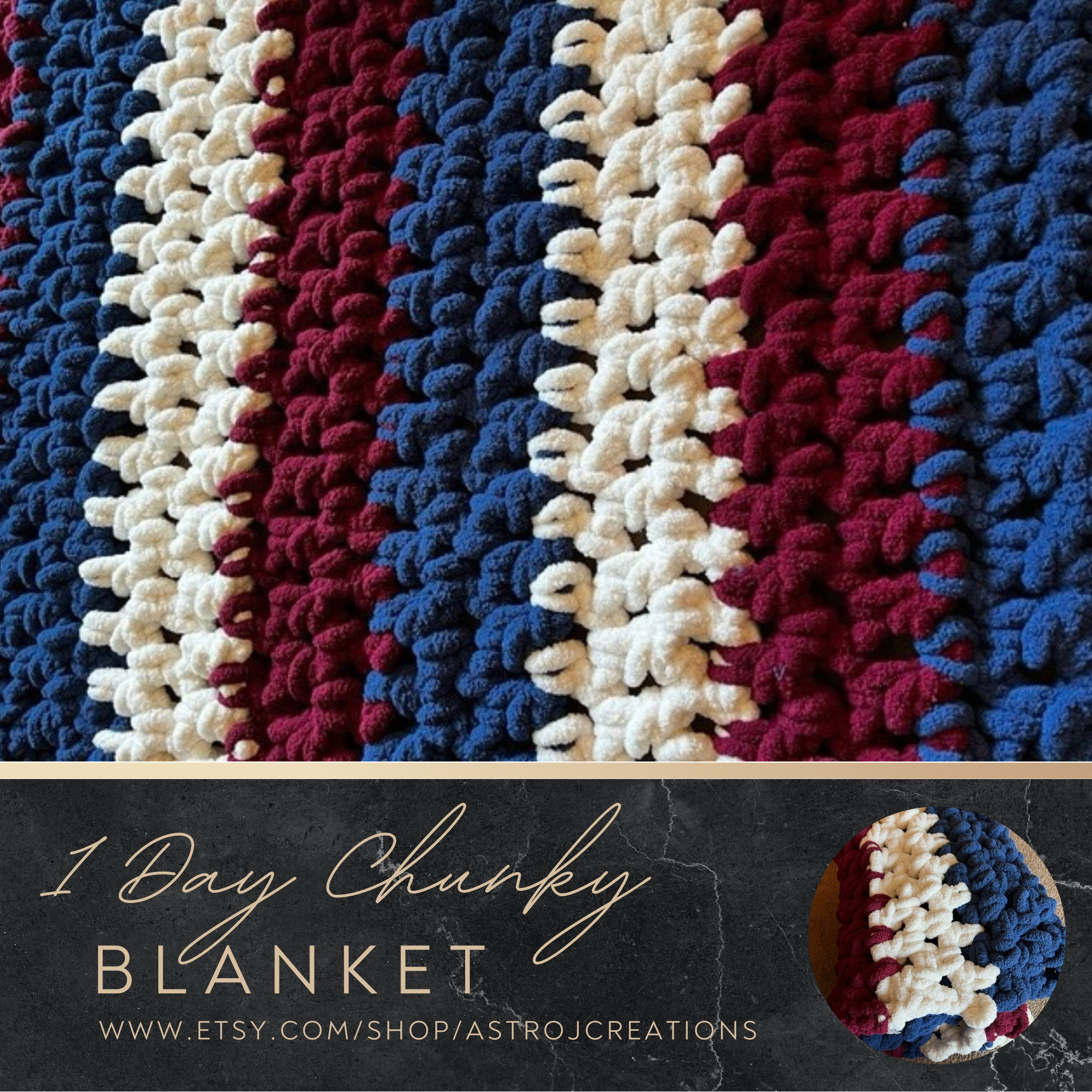 1 Day Blanket. Chunky Blanket. Striped. Red White Blue. PDF Digital Pattern. Download Now Crochet Pattern Etsy