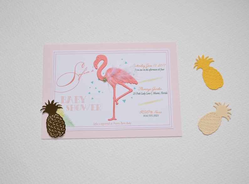 Let/'s Flamingle Bachelorette Gold Foil Pineapple Invite for Girls Fun Flamingos Baby Shower 8 Flamingo Baby Shower Invites Hootsie