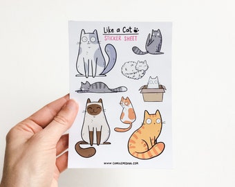 Like A Cat, A6 Cat Sticker Sheet, Cat Stickers