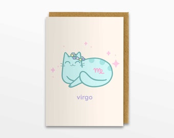 Virgo Zodiac Cat Greeting Card, Virgo Card, Horoscope Card, Birthday Card, Cat Card