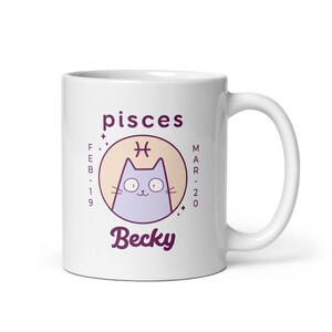 Pisces Mug, Personalised Coffee Cup, Cat Coffee Mug, Cat Cup, Horoscope Mug, Custom Mugs for Women, Zodiac Coffee Mug