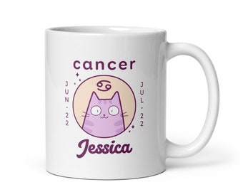 Cancer Zodiac Mug, Personalised Coffee Cup, Cat Coffee Mug, Cat Cup, Horoscope Mug, Custom Mugs for Women, Zodiac Coffee Mug