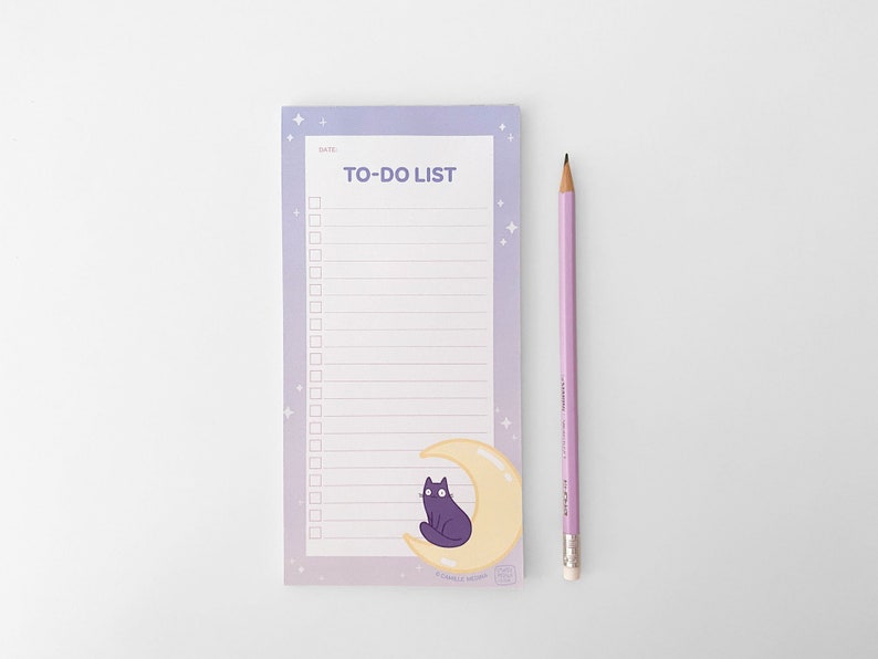 Cat To Do List Pad, Cosmic Cat Notepad, DL List Pad 50 Sheets, Checklist Pad image 1