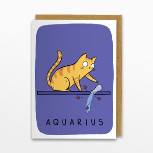Aquarius Zodiac Cat Greeting Card, Aquarius Card, Horoscope Card, Birthday Card, Cat Card