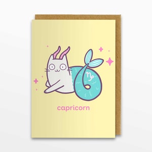 Carte de voeux de chat du zodiaque Capricorne, carte Capricorne, carte Horoscope, carte d’anniversaire, carte de chat