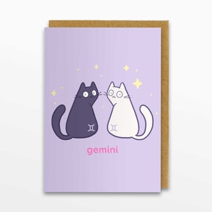 Carte de voeux chat du zodiaque Gémeaux, carte Gémeaux, carte horoscope, carte d'anniversaire, carte chat