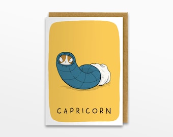 Capricorn Zodiac Cat Greeting Card, Capricorn Card, Horoscope Card, Birthday Card, Cat Card