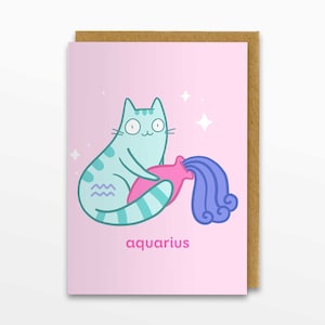 Carte de voeux de chat du zodiaque Verseau, carte Verseau, carte Horoscope, carte d'anniversaire, carte de chat