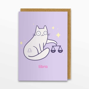 Balance Zodiac Cat Greeting Card, Balance Card, Horoscope Card, Birthday Card, Cat Card