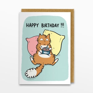 Happy Birthday Card, Cat And Tuna Greeting Card, Cat Card, Birthday Card