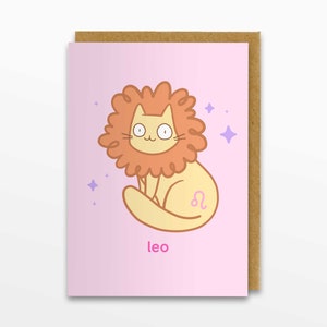 Carte de voeux de chat du zodiaque de Lion, carte de Lion, carte d'horoscope, carte d'anniversaire, carte de chat