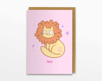 Leo Zodiac Cat Greeting Card, Leo Card, Horoscope Card, Birthday Card, Cat Card