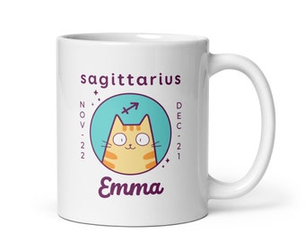 Sagittarius Mug, Personalised Coffee Cup, Cat Coffee Mug, Cat Cup, Horoscope Mug, Custom Mugs for Women, Zodiac Coffee Mug