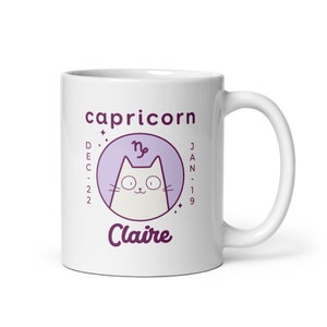 Steinbock-Becher, personalisierte Kaffeetasse, Katzen-Kaffeetasse, Katzen-Tasse, Horoskop-Becher, benutzerdefinierte Tassen für Frauen, Sternzeichen-Kaffee-Tasse