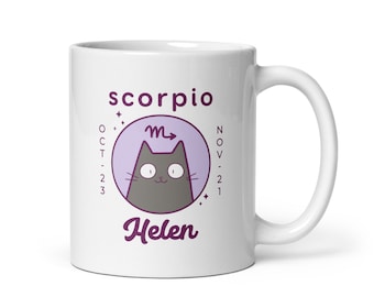 Scorpio Mug, Personalised Coffee Cup, Cat Coffee Mug, Cat Cup, Horoscope Mug, Custom Mugs for Women, Zodiac Coffee Mug