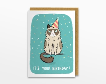 It's Your Birthday, Grumpy Cat Card, Greeting Card