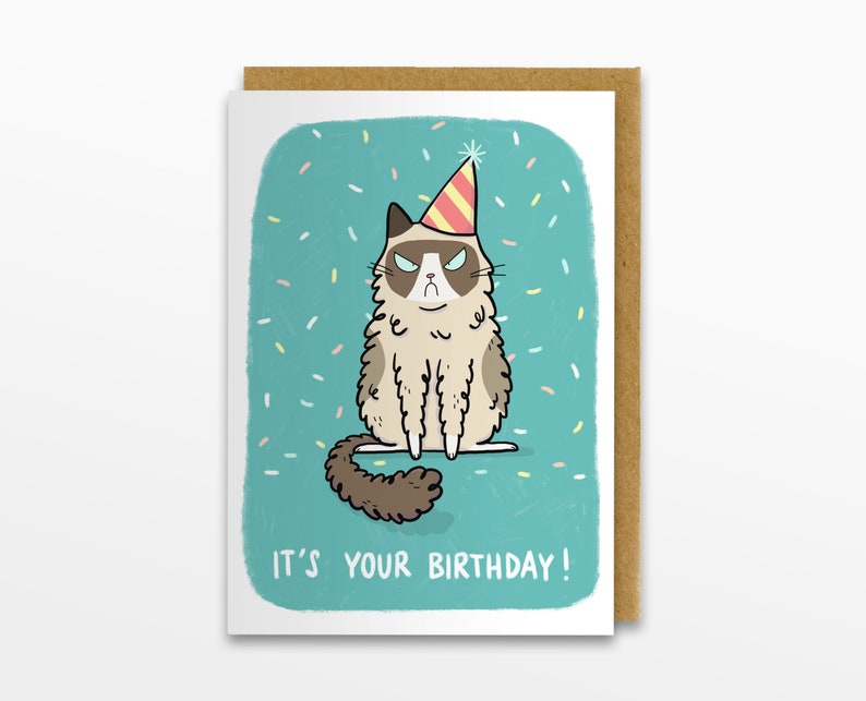 It's Your Birthday, Grumpy Cat Card, Greeting Card image 1