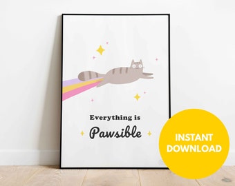 Printable Cat Wall Art, Cat Print, Home Printable, Cat Digital Download, Affirmation Download