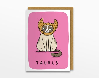 Taurus Zodiac Cat Greeting Card, Taurus Card, Horoscope Card, Birthday Card, Cat Card
