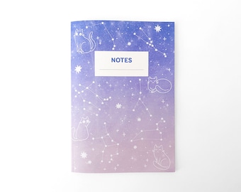 Cat Notebook, A5 Notebook, Lined Notebook, Cat Stationery, Zodiac Constellations Notebook, Cosmic Cat Journal