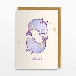 Poissons zodiaque chat carte de voeux, carte Poissons, carte Horoscope, carte d’anniversaire, carte de chat