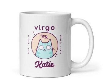 Virgo Mug, Personalised Coffee Cup, Cat Coffee Mug, Cat Cup, Horoscope Mug, Custom Mugs for Women, Zodiac Coffee Mug