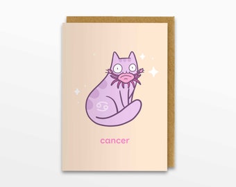 Cancer Zodiac Cat Greeting Card, Cancer Card, Horoscope Card, Birthday Card, Cat Card