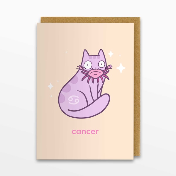 Cancer Zodiac Cat Greeting Card, Cancer Card, Horoscope Card, Birthday Card, Cat Card