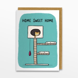 Carte de voeux Home Sweet Home Cat, nouvelle carte de maison, carte de chat, carte de fête de pendaison de crémaillère