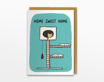 Home Sweet Home Cat Greeting Card, New Home Card, Cat Card, Housewarming Party Card