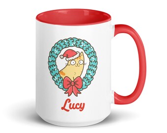 Happy Christmas Cat Mug, Personalised Coffee Cup, Cat Coffee Mug, Cat Cup, Christmas Mug, Custom Mugs for Women, Animal Coffee Mug