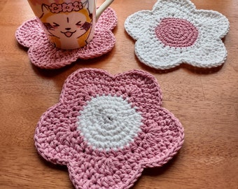 Flower Coaster, Crochet Coaster, Cotton Heatpad, Flower Home Decor, Daisy Coaster, Handmade Coaster, Housewarming Gift, Daisy Home Decor